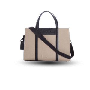 Burmuk Women’s Genuine Leather Laptop Organiser Handbag – Beige with Brown Accents