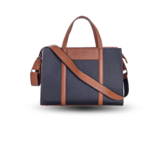 Burmuk Women’s Genuine Leather Laptop Organiser Handbag – Black with Tan Accents