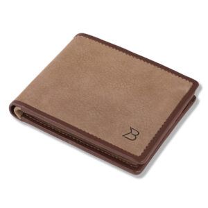 burmuk men’s slim leather wallet – blue with hand woven brown contrast