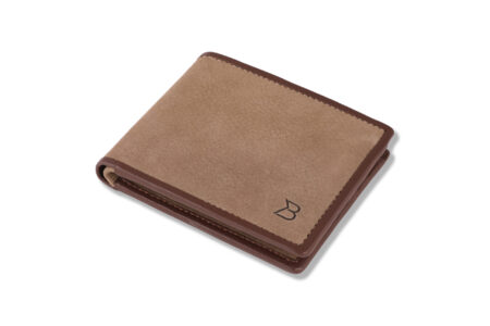 burmuk men’s slim leather wallet – blue with hand woven brown contrast