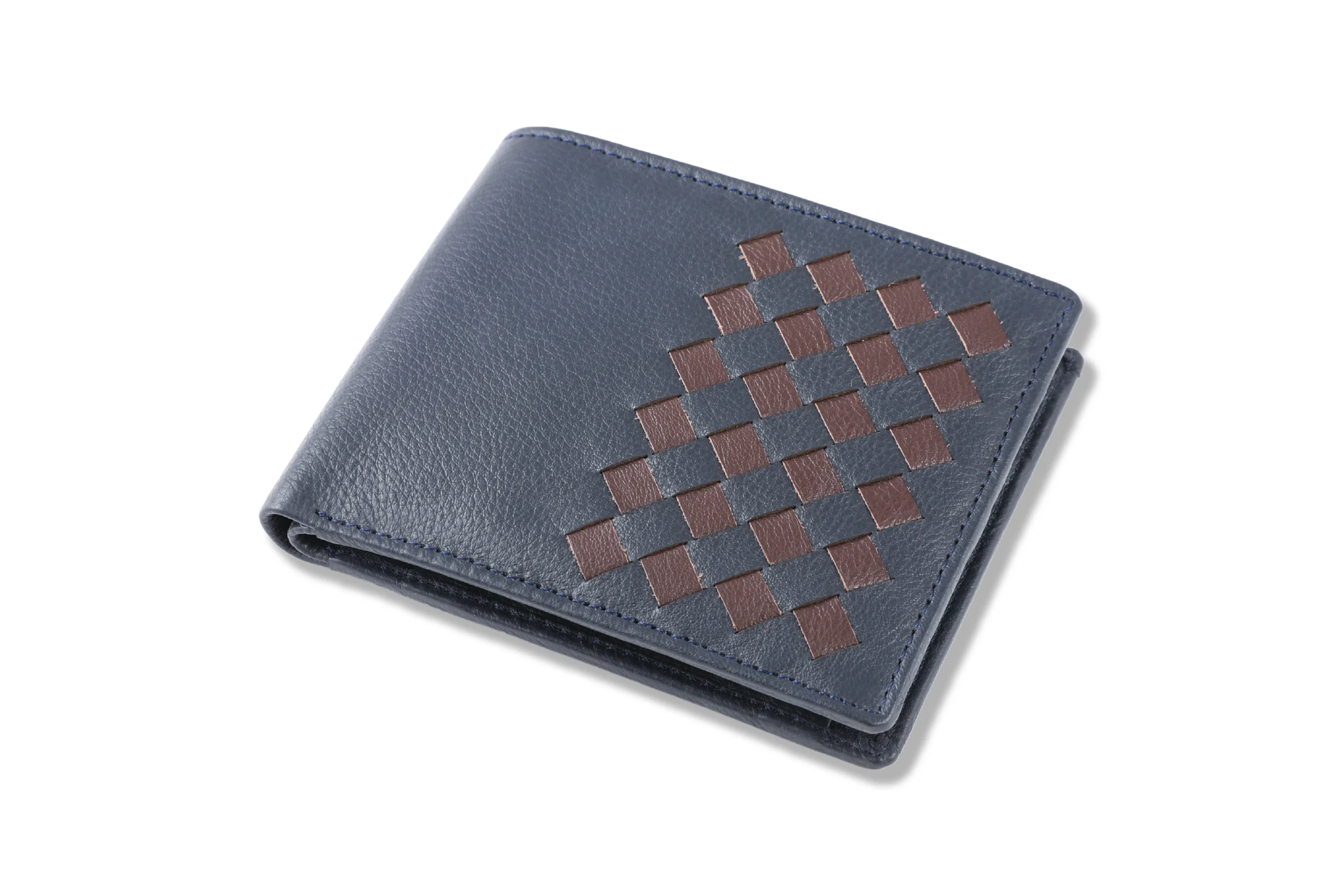 BLUE WITH BROWN LEATHER CONTRAST